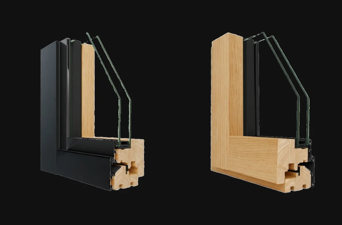 Dettaglio infisso legno alluminio: alluminio nero esterno e legno interno - IS Metal Teramo